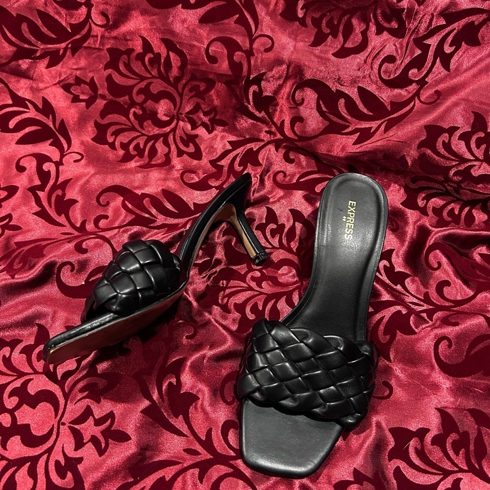 Express Black Braided Heeled Mules size 7
